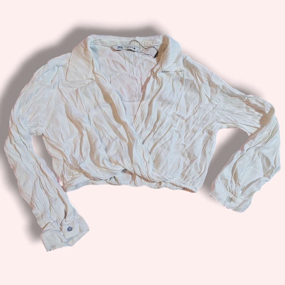 Zara White Draped Blouse